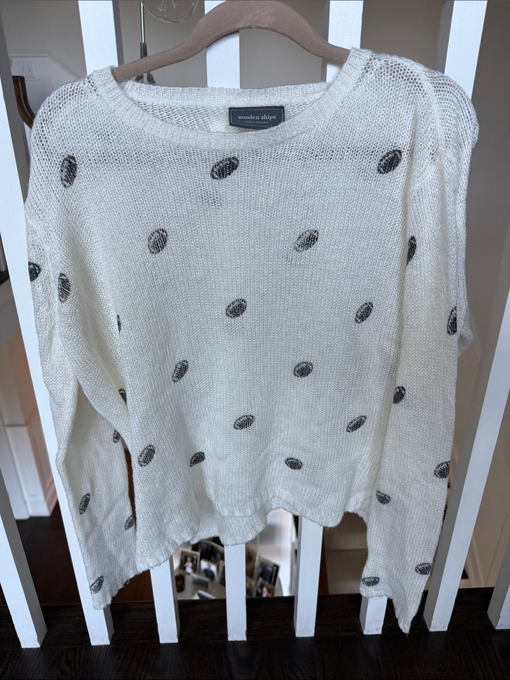 Wooden Ships Cream Crewneck Sweater with gray football Detail